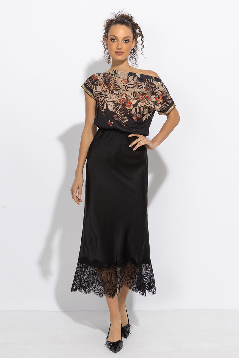 RELAXED FIT DROPPED SHOULDER BLOUSE - MIDNIGHT BUTTERFLIES