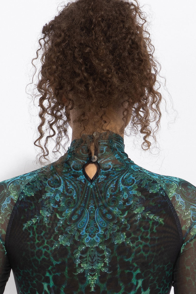 LONG FINE NET DRESS - LEO NEON GREEN