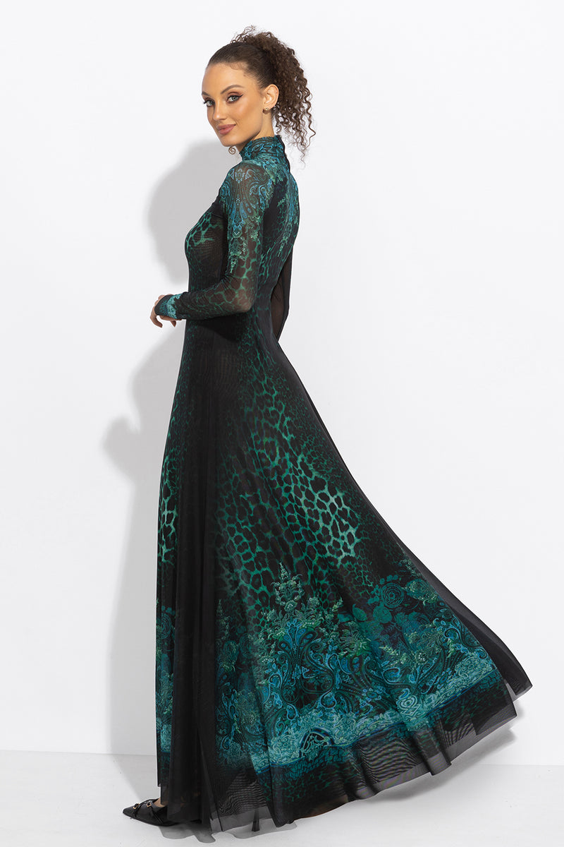 LONG FINE NET DRESS - LEO NEON GREEN