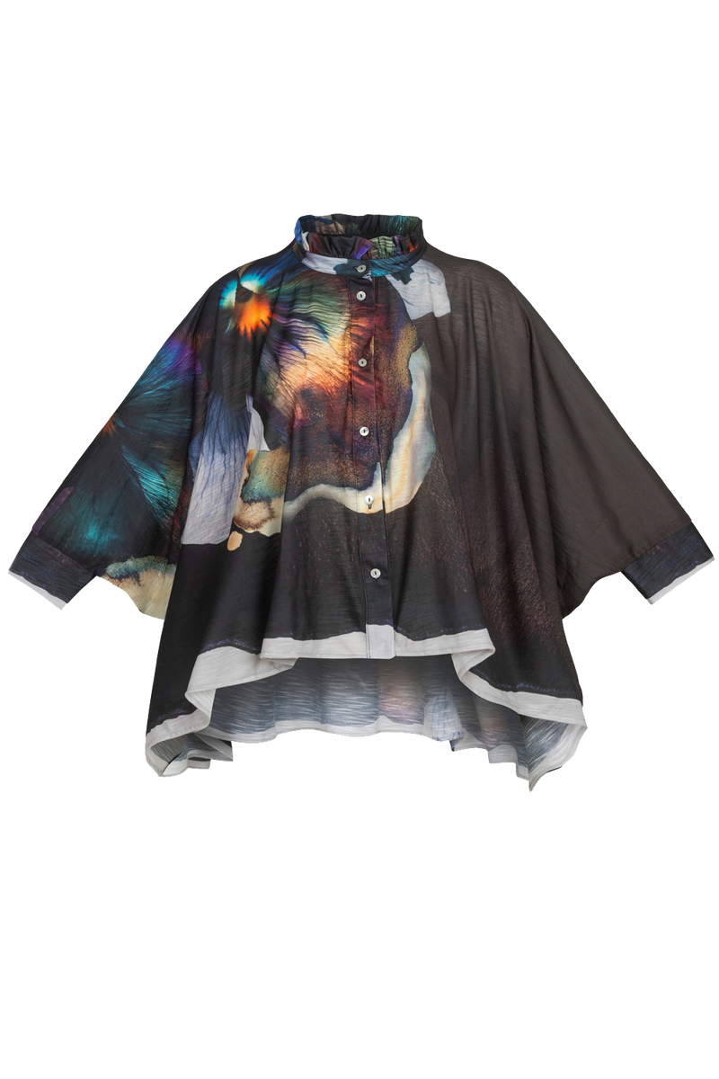 SQUARE TUNIC WITH RUFFLED COLLAR - VIOLET JIORO АСИМЕТРИЧНА КВАДРАТНА ТУНИКА - VIOLET JIORO