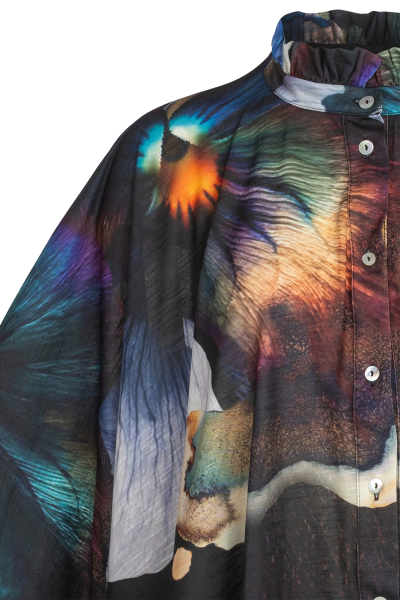 SQUARE TUNIC WITH RUFFLED COLLAR - VIOLET