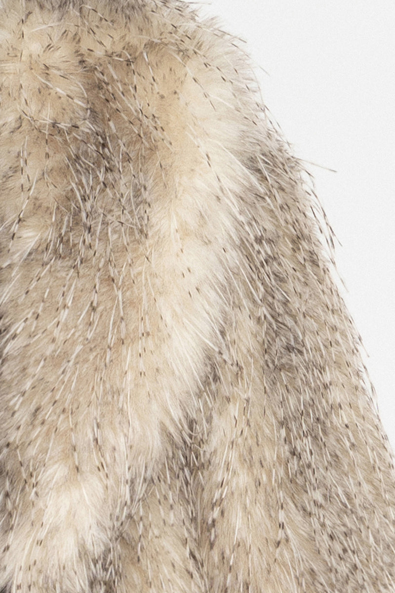OVERSIZED FAUX FUR COAT WITH LARGE SHAWL COLLAR AND BELT IN LUNGO OWL COLOR - ESSENTIALS