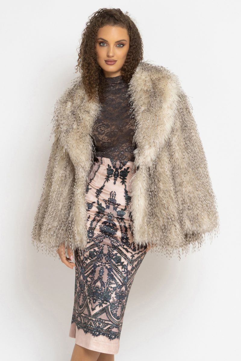 KNEE-LENGTH VELVET SKIRT - GRAFFITI POWDER JIORO ПОЛА ДО КОЛЯНОТО ОТ КАДИФЕ - GRAFFITI POWDER JIORO