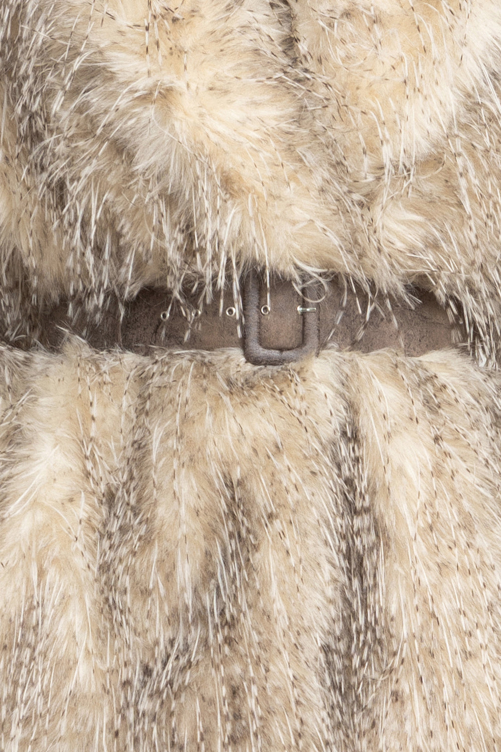 OVERSIZED FAUX FUR COAT WITH LARGE SHAWL COLLAR AND BELT IN LUNGO OWL COLOR - ESSENTIALS