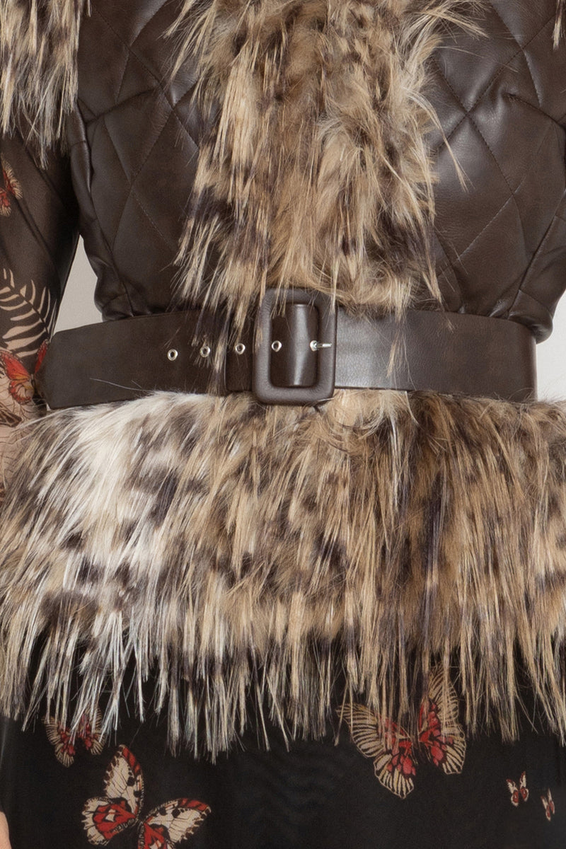 LEATHER-EFFECT GILET WITH SERVAL FUR TEXTURE - ESSENTIALS