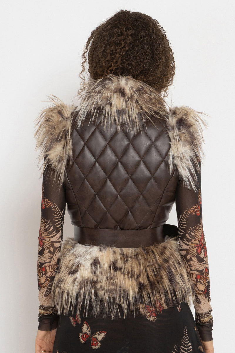 LEATHER-EFFECT GILET WITH SERVAL FUR TEXTURE - ESSENTIALS JIORO ЕЛЕК С ЕФЕКТ НА КОЖА И ИМИТАЦИЯ НА КОСЪМ SERVAL - ESSENTIALS JIORO