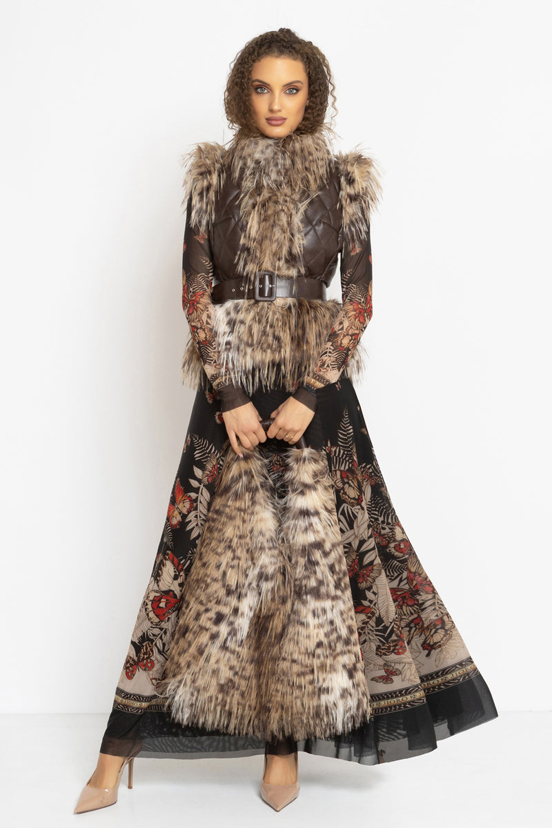 LEATHER-EFFECT GILET WITH SERVAL FUR TEXTURE - ESSENTIALS JIORO ЕЛЕК С ЕФЕКТ НА КОЖА И ИМИТАЦИЯ НА КОСЪМ SERVAL - ESSENTIALS JIORO