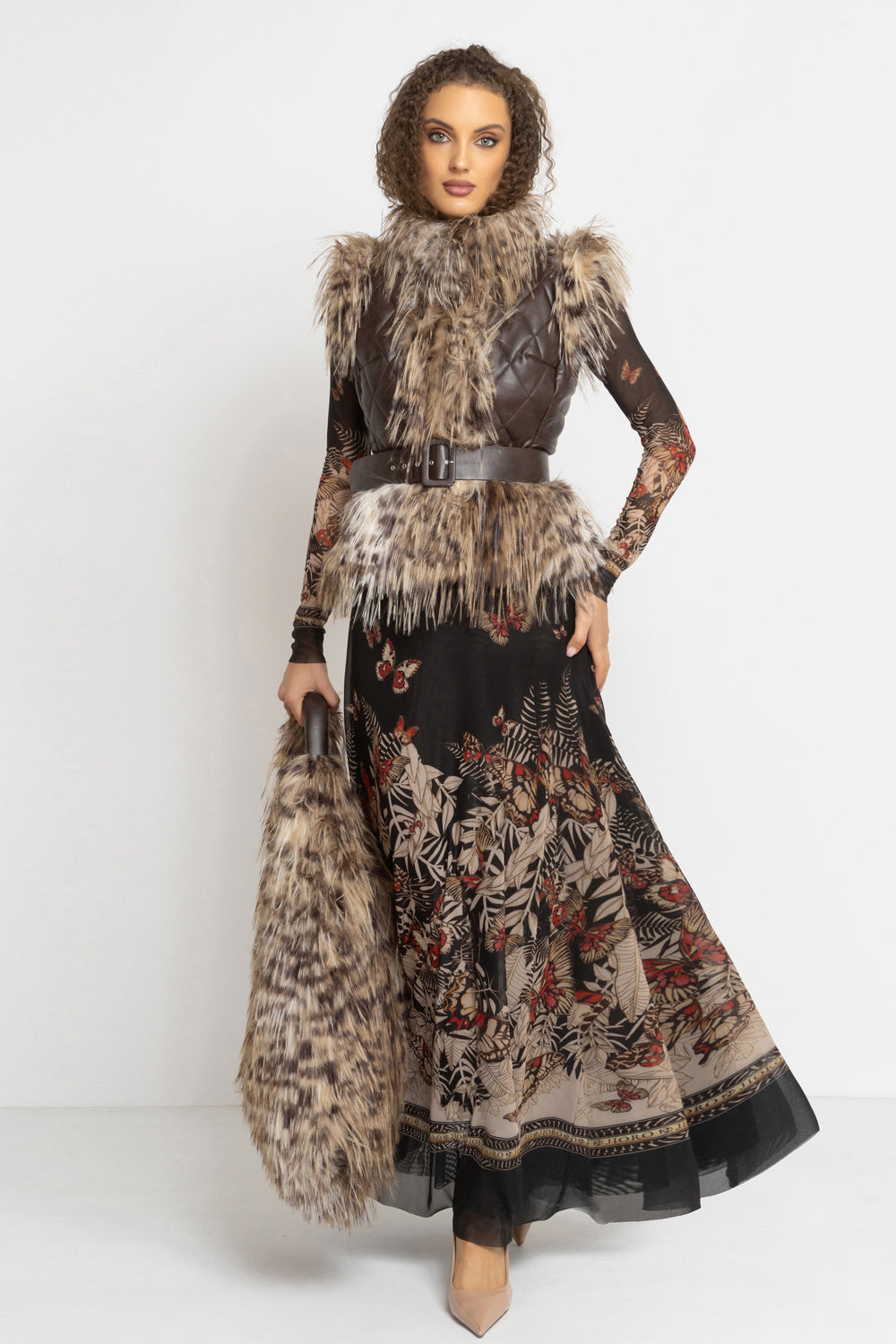 LEATHER-EFFECT GILET WITH SERVAL FUR TEXTURE - ESSENTIALS JIORO ЕЛЕК С ЕФЕКТ НА КОЖА И ИМИТАЦИЯ НА КОСЪМ SERVAL - ESSENTIALS JIORO