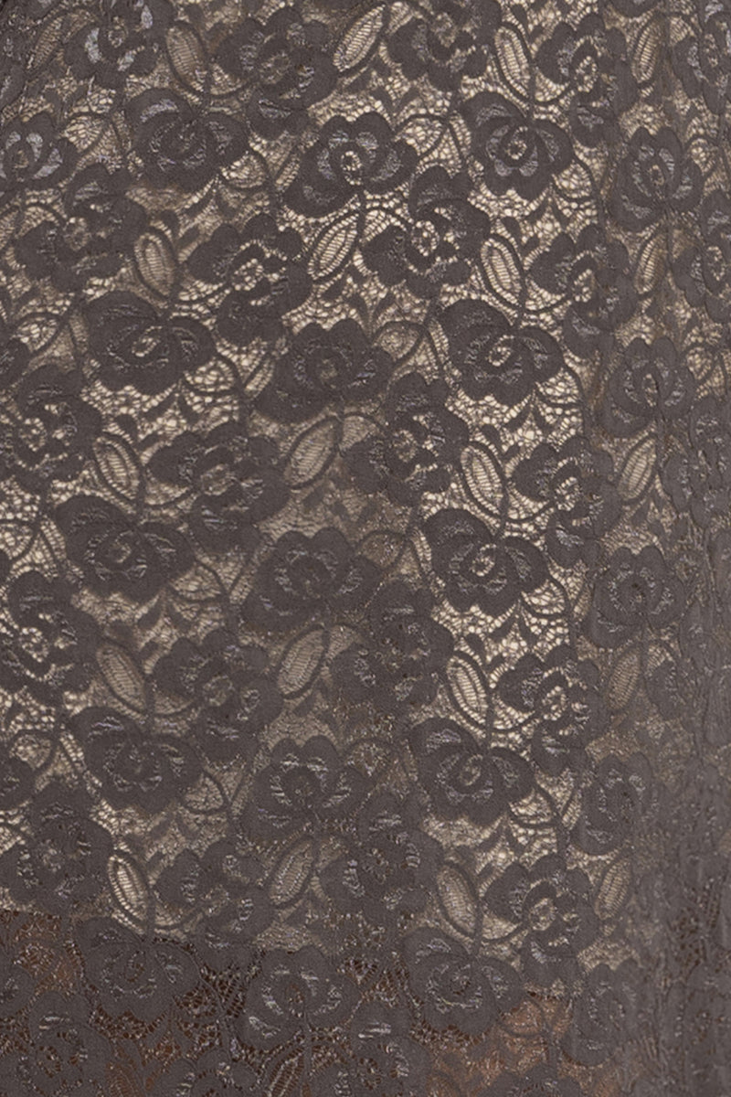 LONG A-LINE LACE DRESS WITH BOAT NECKLINE IN MOCHA - ESSENTIALS JIORO ДЪЛГА ДАНТЕЛЕНА РОКЛЯ В МОКА - ESSENTIALS JIORO