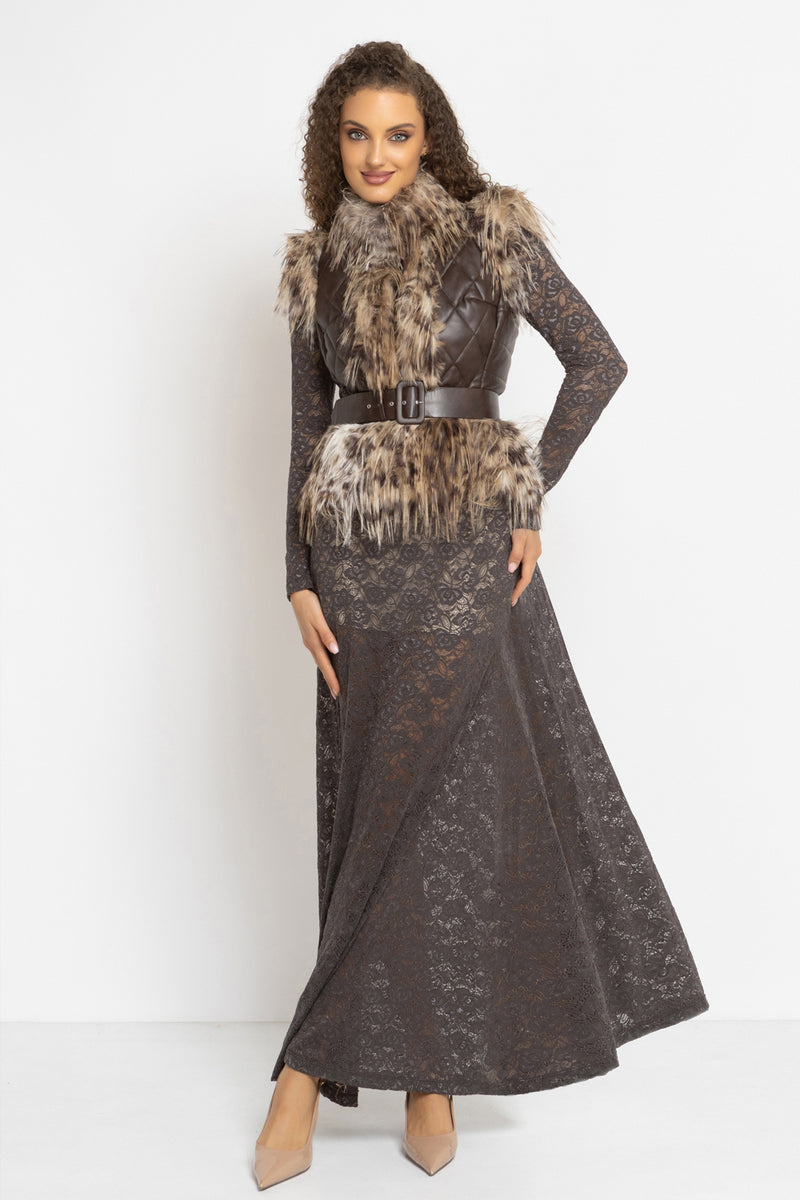 LEATHER-EFFECT GILET WITH SERVAL FUR TEXTURE - ESSENTIALS JIORO ЕЛЕК С ЕФЕКТ НА КОЖА И ИМИТАЦИЯ НА КОСЪМ SERVAL - ESSENTIALS JIORO