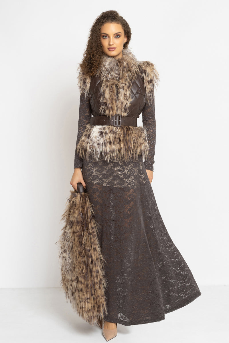 LEATHER-EFFECT GILET WITH SERVAL FUR TEXTURE - ESSENTIALS JIORO ЕЛЕК С ЕФЕКТ НА КОЖА И ИМИТАЦИЯ НА КОСЪМ SERVAL - ESSENTIALS JIORO