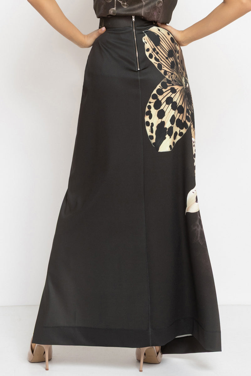 BLACK MAXI SKIRT WITH LONG SLIT - LEO ORCHID JIORO ЧЕРНА ДЪЛГА ПОЛА С ЦЕПКА - LEO ORCHID JIORO