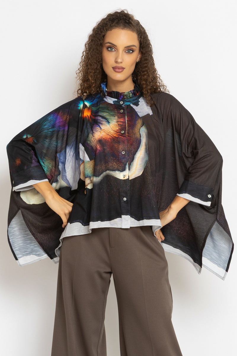 SQUARE TUNIC WITH RUFFLED COLLAR - VIOLET JIORO АСИМЕТРИЧНА КВАДРАТНА ТУНИКА - VIOLET JIORO