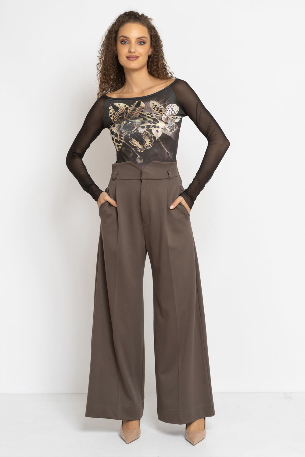 БЛУЗА С РЪКАВИ ОТ МРЕЖА - LEO ORCHID