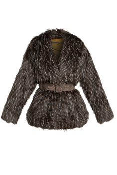 OVERSIZED PHEASANT PATTERN FAUX FUR COAT WITH BELT - ESSENTIALS JIORO ОВЪРСАЙЗ ПАЛТО ОТ ИЗКУСТВЕН КОСЪМ С ШАРКА ФАЗАН С ГОЛЯМА ШАЛ-ЯКА - ESSENTIALS JIORO