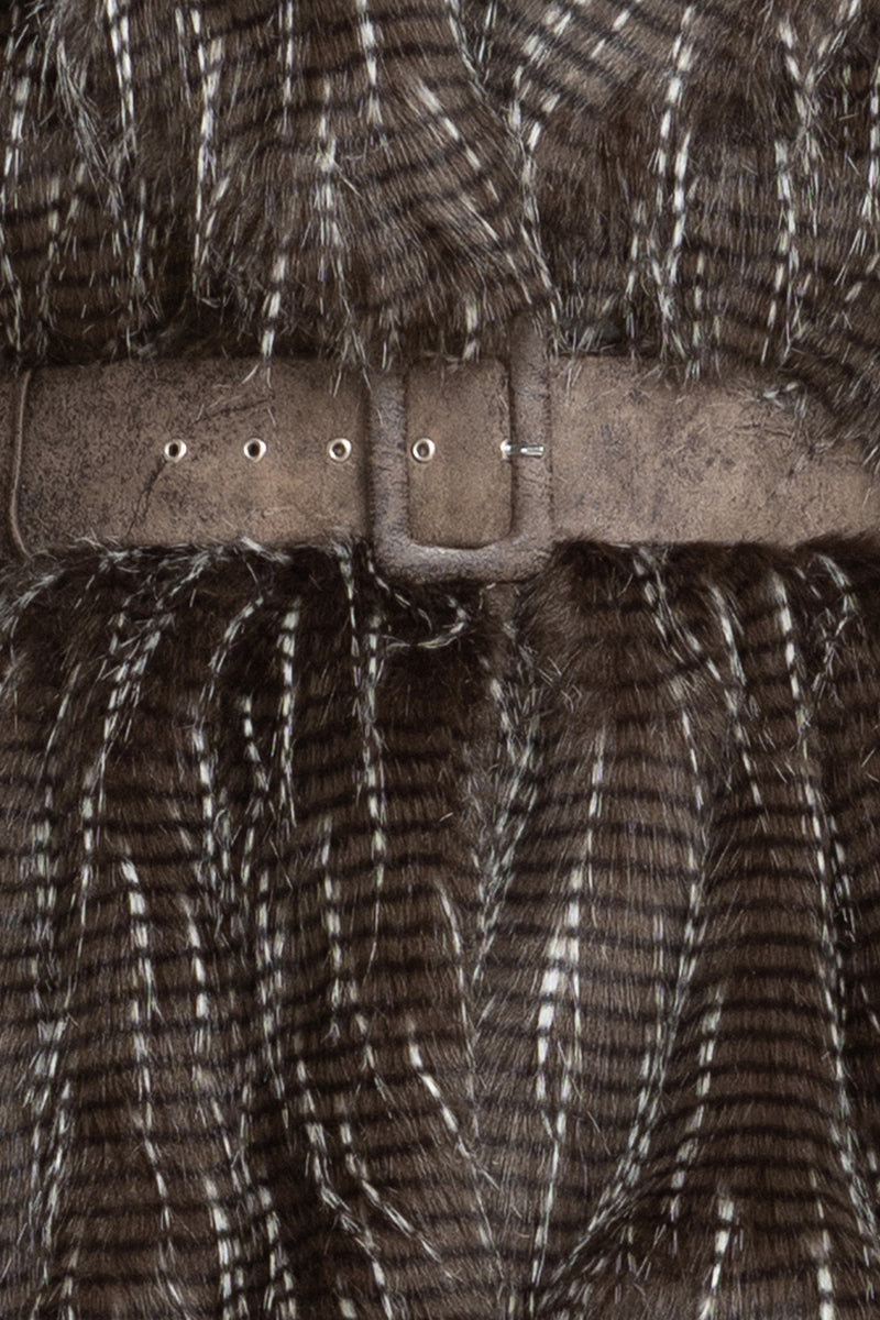 OVERSIZED PHEASANT PATTERN FAUX FUR COAT WITH BELT - ESSENTIALS JIORO ОВЪРСАЙЗ ПАЛТО ОТ ИЗКУСТВЕН КОСЪМ С ШАРКА ФАЗАН С ГОЛЯМА ШАЛ-ЯКА - ESSENTIALS JIORO