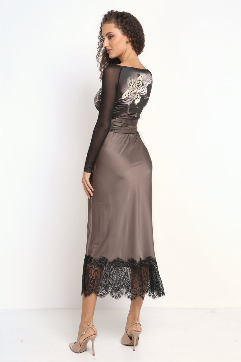 BLOUSE WITH NET SLEEVE - LEO ORCHID JIORO БЛУЗА С РЪКАВИ ОТ МРЕЖА - LEO ORCHID JIORO