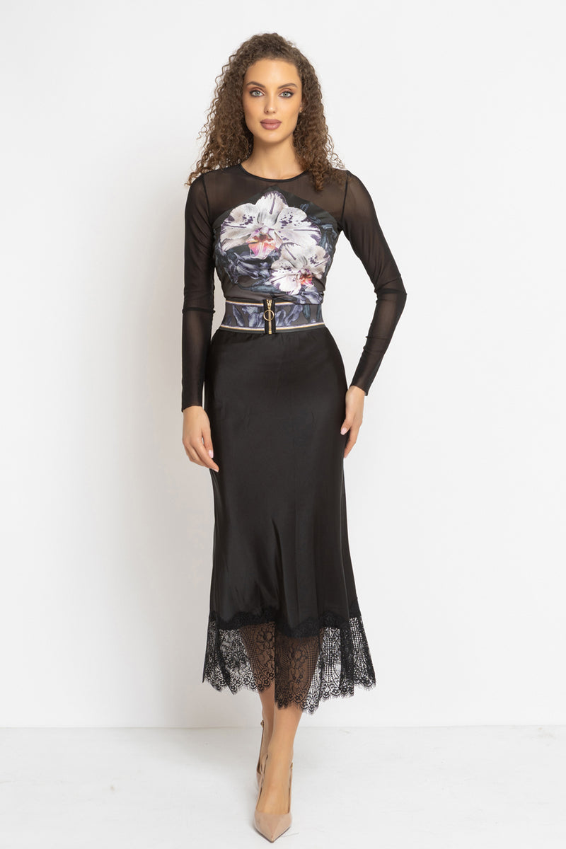 PRINT BLOUSE WITH MESH SLEEVES - ORCHID ICE