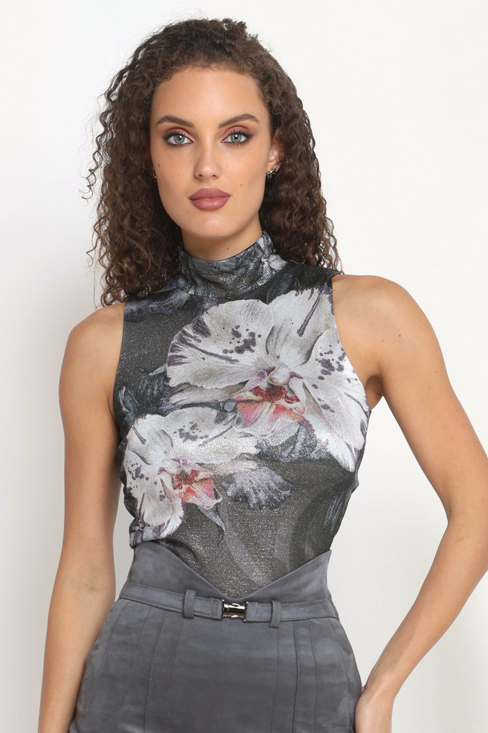 HIGH-NECK LUREX SLEEVELESS TOP - ORCHID ICE JIORO ЛУРЕКС ТОП С ПОЛО ЯКА БЕЗ РЪКАВИ - ORCHID ICE JIORO
