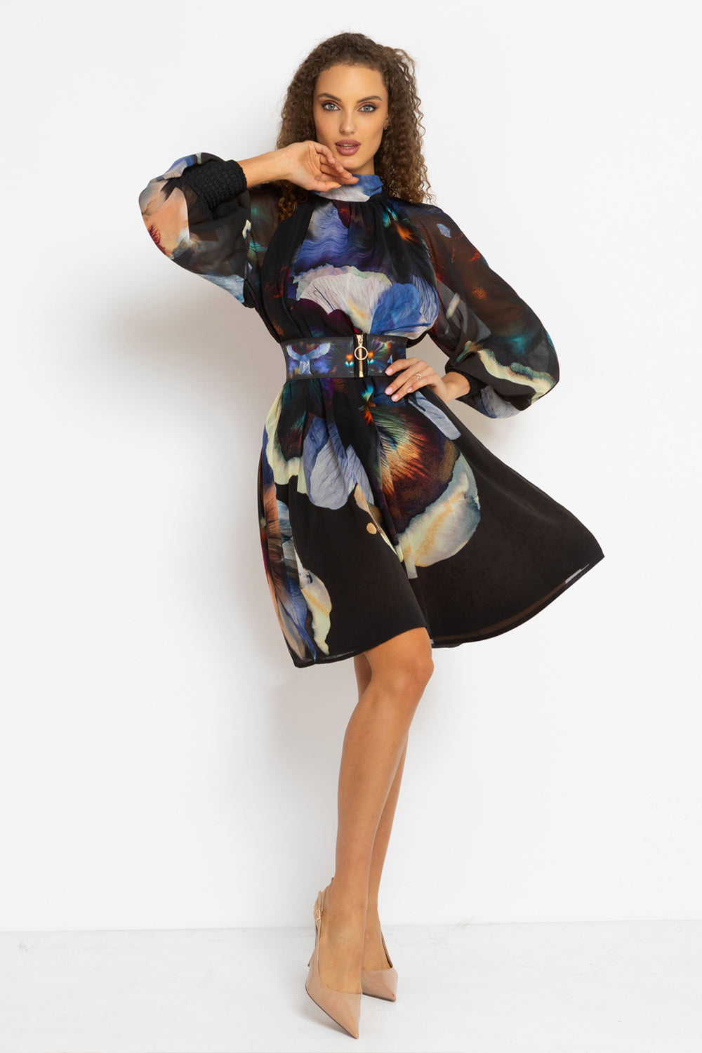 СВОБОДНА РОКЛЯ  ОТ ФРЕНСКИ ШИФОН С РЕГЛАН РЪКАВ И ВРЪЗКА НА ГЪРБА - VIOLET