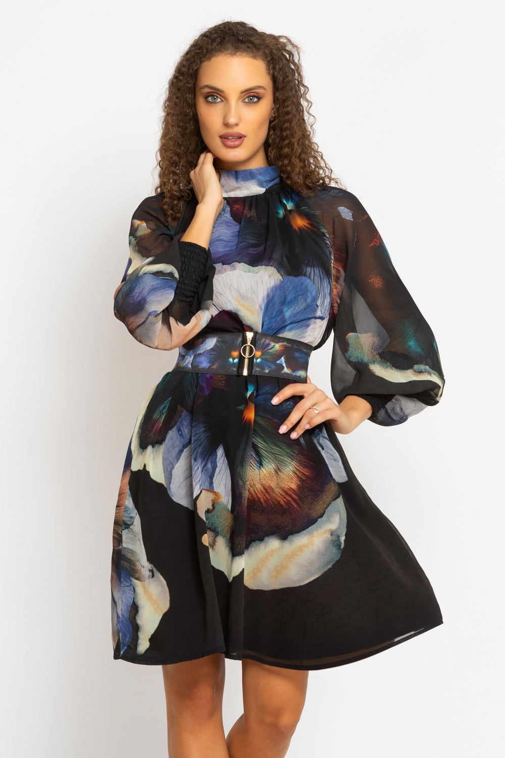 RELAXED DRESS WITH BALLOON RAGLAN SLEEVES AND BACK TIE - VIOLET JIORO СВОБОДНА РОКЛЯ ОТ ФРЕНСКИ ШИФОН С РЕГЛАН РЪКАВ И ВРЪЗКА НА ГЪРБА - VIOLET JIORO