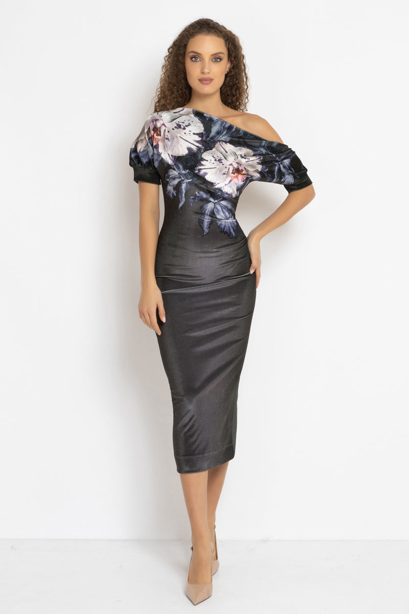 ONE-SHOULDER VELVET DRESS - ORCHID ICE JIORO РОКЛЯ С ПАДНАЛО РАМО ОТ КАДИФЕ - ORCHID ICE JIORO