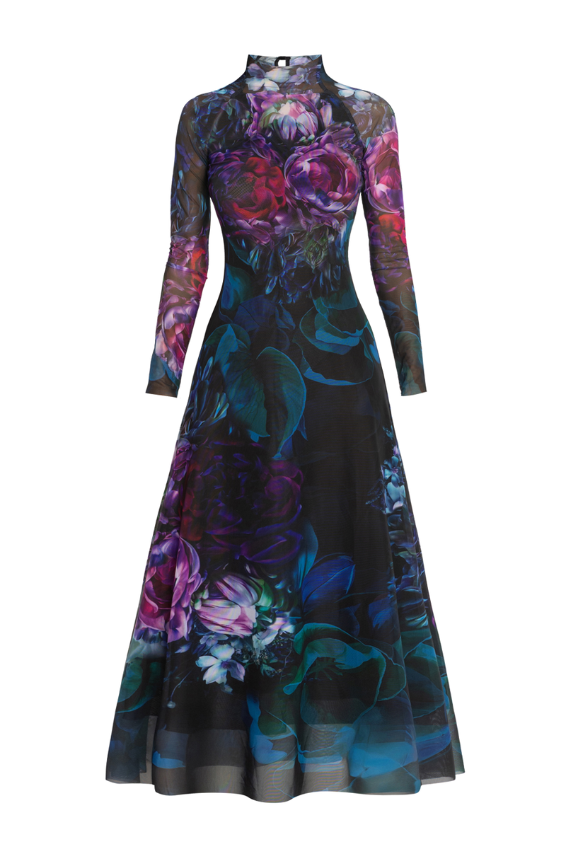 LONG FINE NET DRESS - PEONIES JIORO ДЪЛГА РОКЛЯ ОТ ФИНА МРЕЖА - PEONIES JIORO