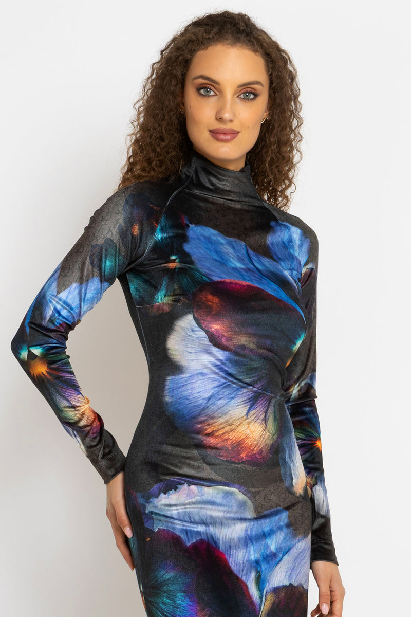 РОКЛЯ ОТ КАДИФЕ С ДЪЛЪГ РЕГЛАН РЪКАВ И ЦЕПКА - VIOLET