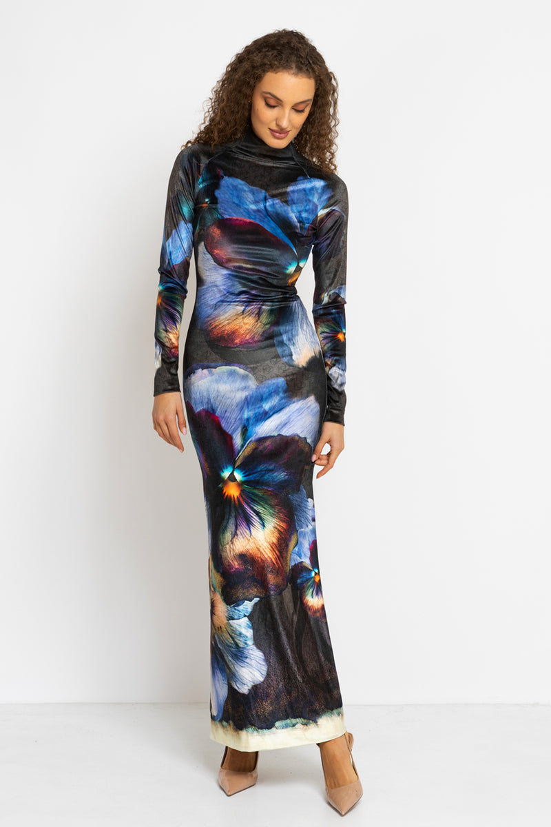 РОКЛЯ ОТ КАДИФЕ С ДЪЛЪГ РЕГЛАН РЪКАВ И ЦЕПКА - VIOLET