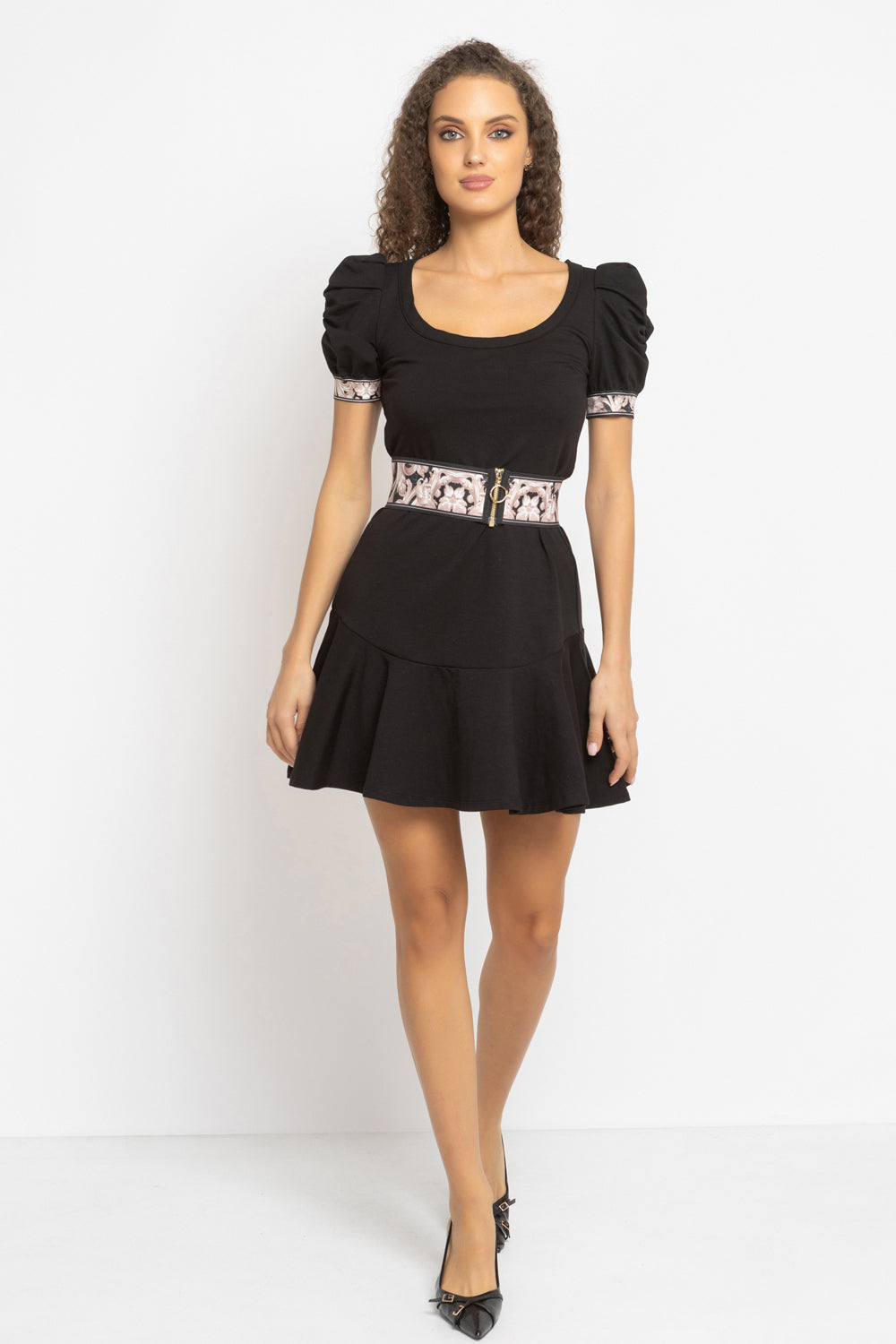 BLACK COTTON DRESS WITH PUFF SLEEVES - ESSENTIALS JIORO ЧЕРНА ПАМУЧНА РОКЛЯ С БУФАН РЪКАВИ - ESSENTIALS JIORO