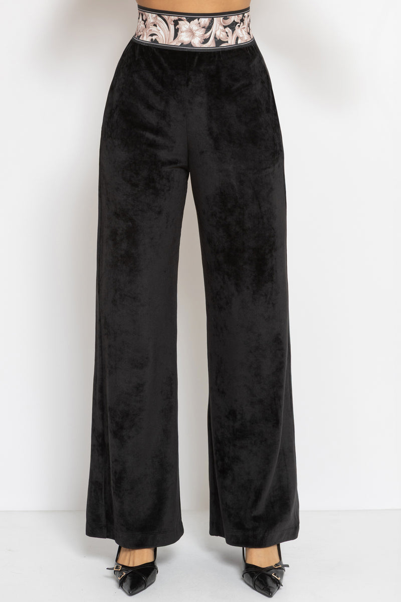 VELVET WIDE-LEG TROUSERS WITH ELASTIC WAIST IN BLACK - ESSENTIALS