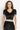 VELVET BLOUSE WITH PUFF SLEEVES AND V-NECKLINE IN BLACK - ESSENTIALS JIORO БЛУЗА ОТ КАДИФЕ С НАБРАН КЪС РЪКАВ И V ДЕКОЛТЕ В ЧЕРНО - ESSENTIALS JIORO