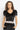 VELVET BLOUSE WITH PUFF SLEEVES AND V-NECKLINE IN BLACK - ESSENTIALS JIORO БЛУЗА ОТ КАДИФЕ С НАБРАН КЪС РЪКАВ И V ДЕКОЛТЕ В ЧЕРНО - ESSENTIALS JIORO
