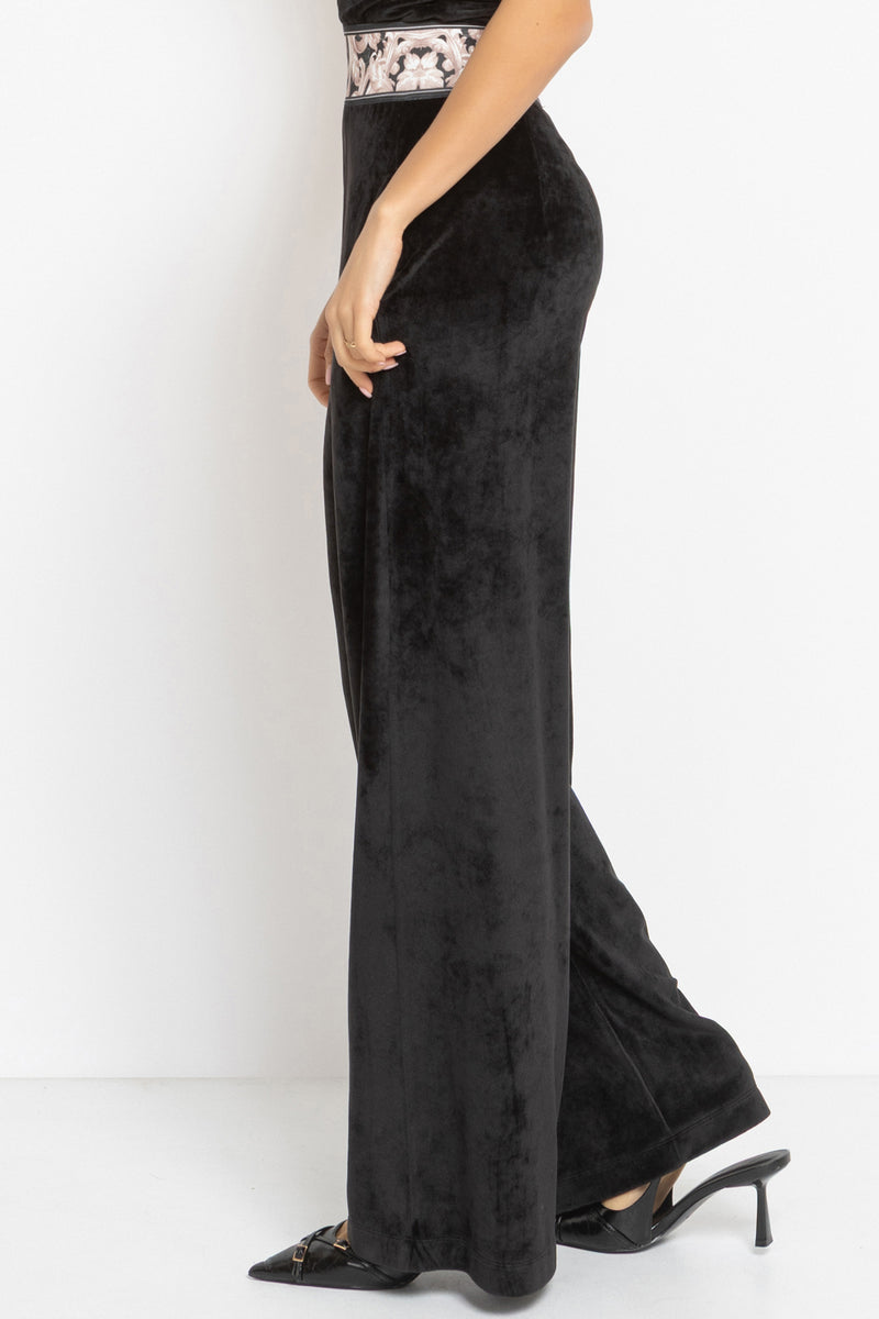 VELVET WIDE-LEG TROUSERS WITH ELASTIC WAIST IN BLACK - ESSENTIALS