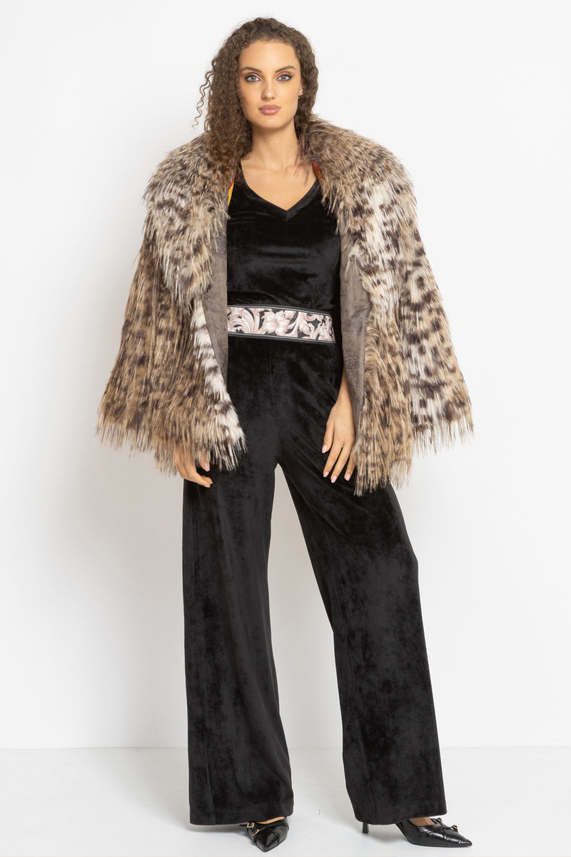 VELVET WIDE-LEG TROUSERS WITH ELASTIC WAIST IN BLACK - ESSENTIALS