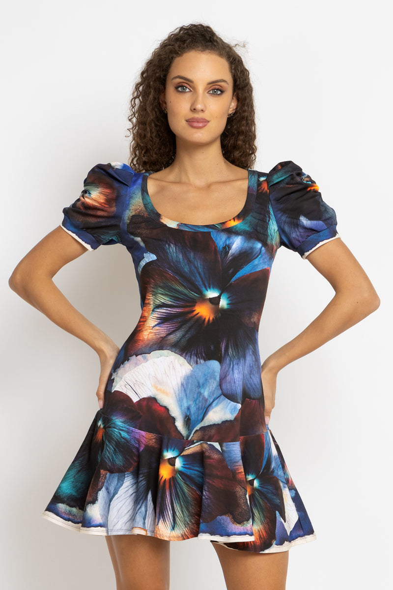 SHORT DRESS WITH PUFF SLEEVES AND SQUARE NECKLINE - VIOLET JIORO КЪСА РОКЛЯ С БУФАН РЪКАВИ - VIOLET JIORO