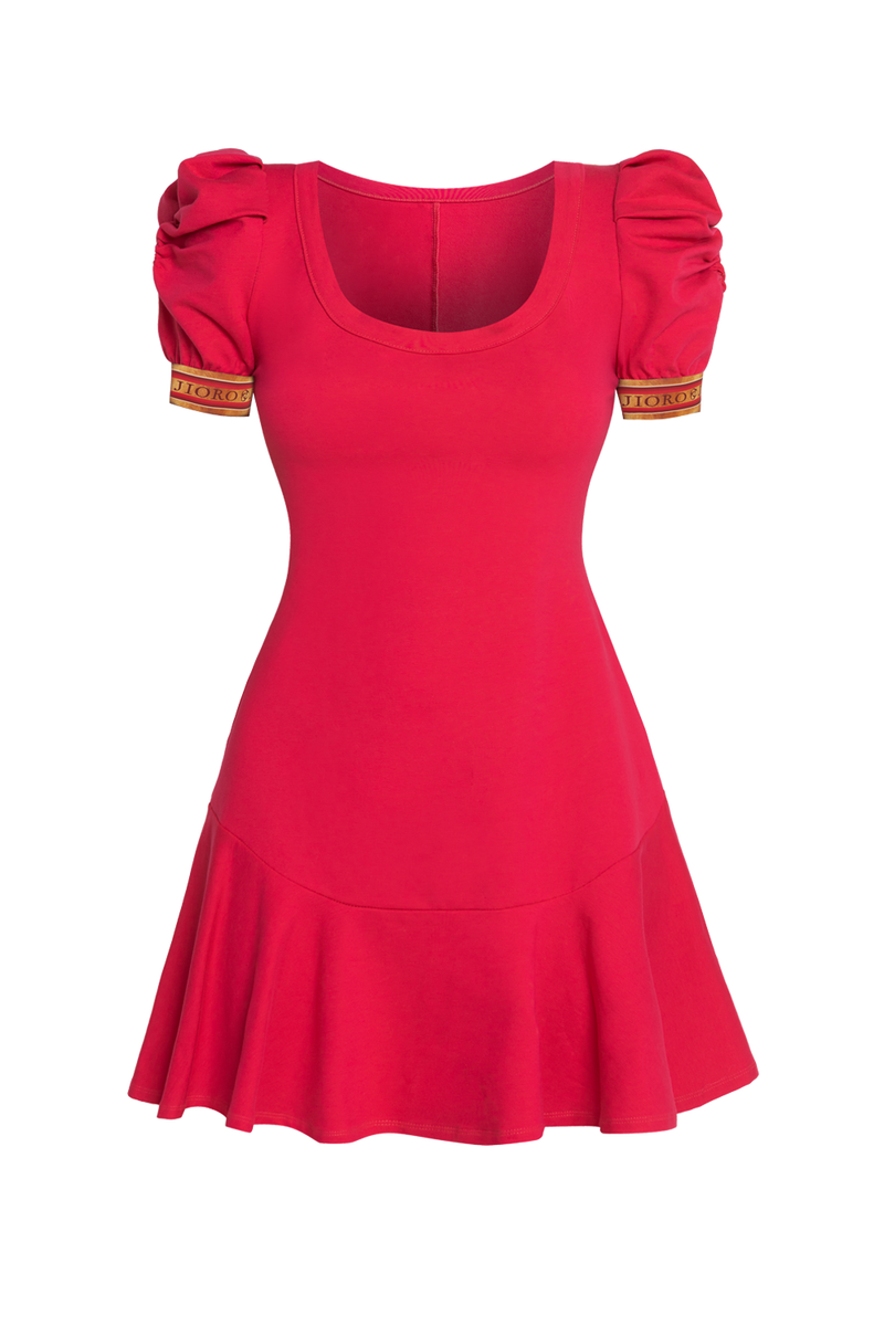 FUCHSIA COTTON DRESS WITH PUFF SLEEVES  - ESSENTIALS JIORO РОКЛЯ ОТ ПАМУЧНА ВАТА С БУФАН РЪКАВИ В ЦВЯТ ФУКСИЯ - ESSENTIALS JIORO