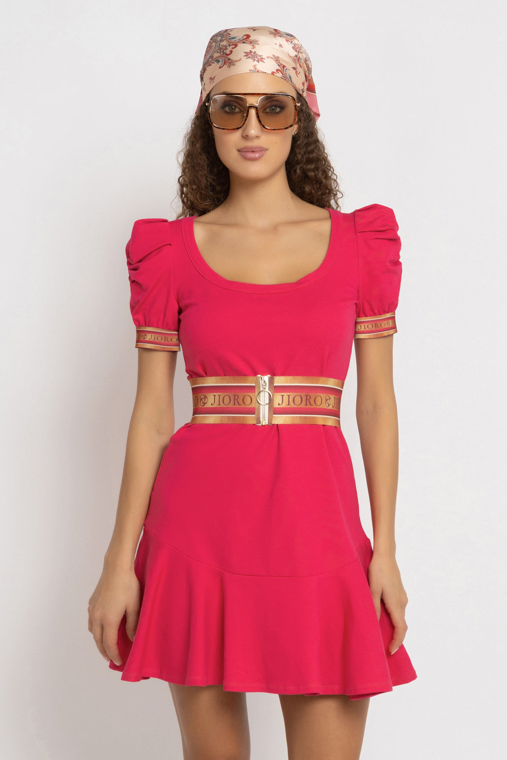 FUCHSIA COTTON DRESS WITH PUFF SLEEVES  - ESSENTIALS JIORO РОКЛЯ ОТ ПАМУЧНА ВАТА С БУФАН РЪКАВИ В ЦВЯТ ФУКСИЯ - ESSENTIALS JIORO