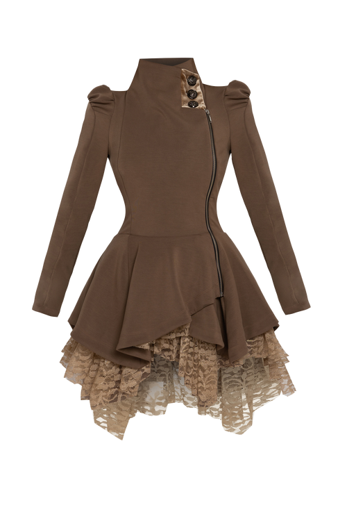 ASYMMETRIC MODAL PEPLUM BLAZER IN MOCHA - ESSENTIALS