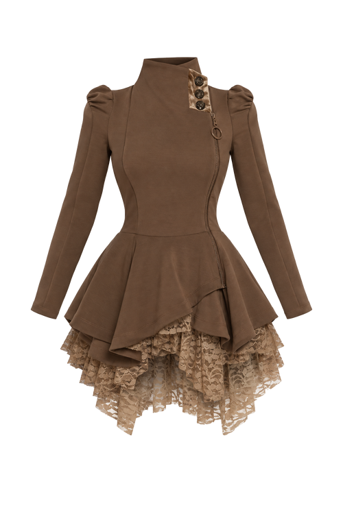 ASYMMETRIC MODAL PEPLUM BLAZER IN MOCHA  - ESSENTIALS JIORO АСИМЕТРИЧЕН БЛЕЙЗЪР ОТ КУПРО МОДАЛ В МОКА - ESSENTIALS JIORO