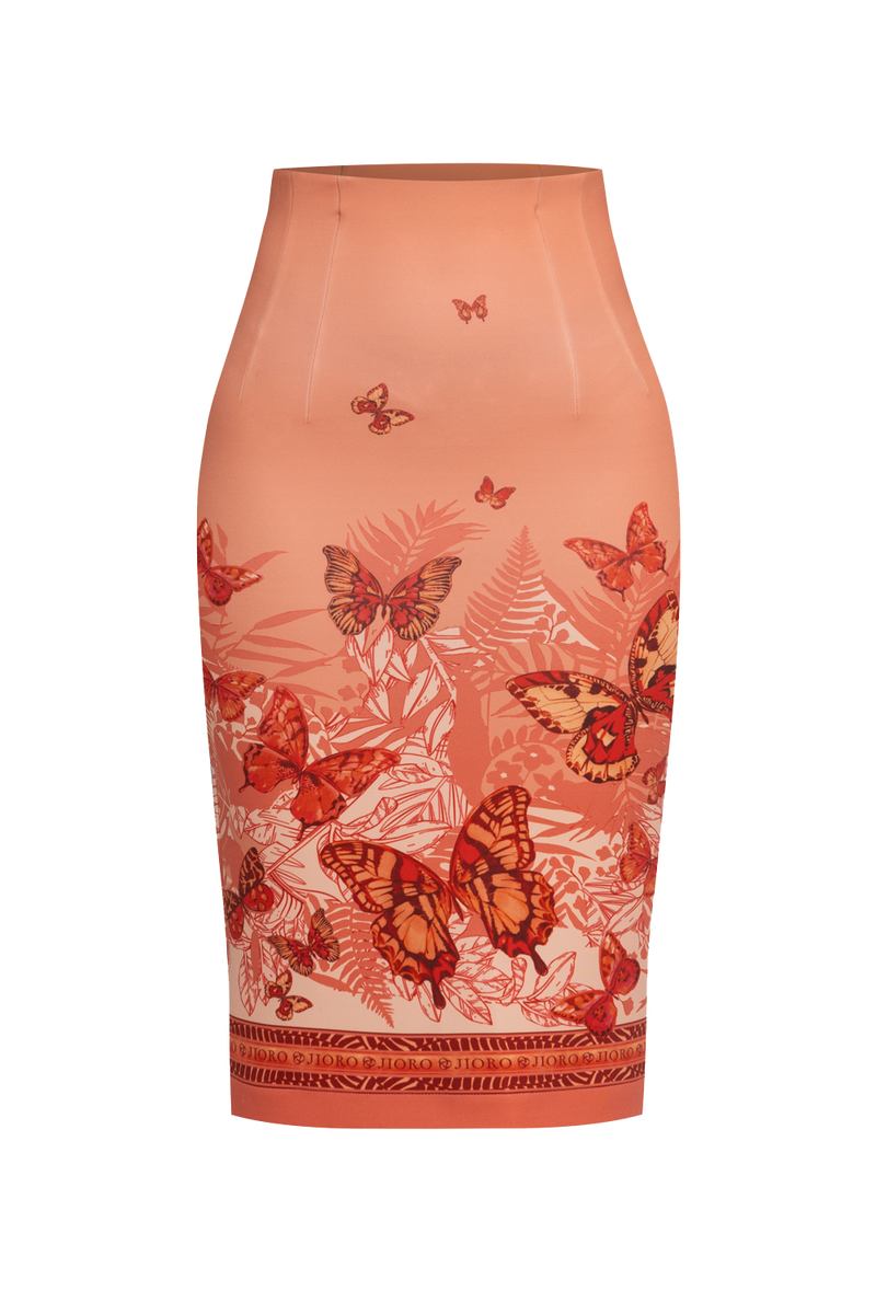 KNEE-LENGTH PENCIL SKIRT - PAPAYA BUTTERFLIES