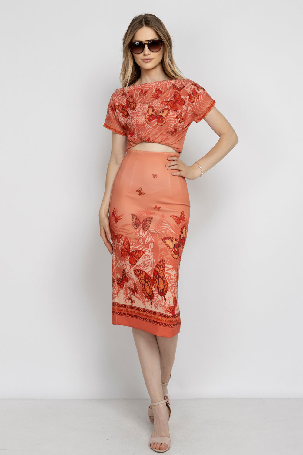 RELAXED FIT DROPPED SHOULDER BLOUSE - PAPAYA BUTTERFLIES