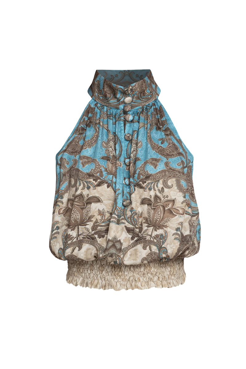 VISCOSE CROP TOP WITH HALTER NECKLINE - PAISLEY SKY
