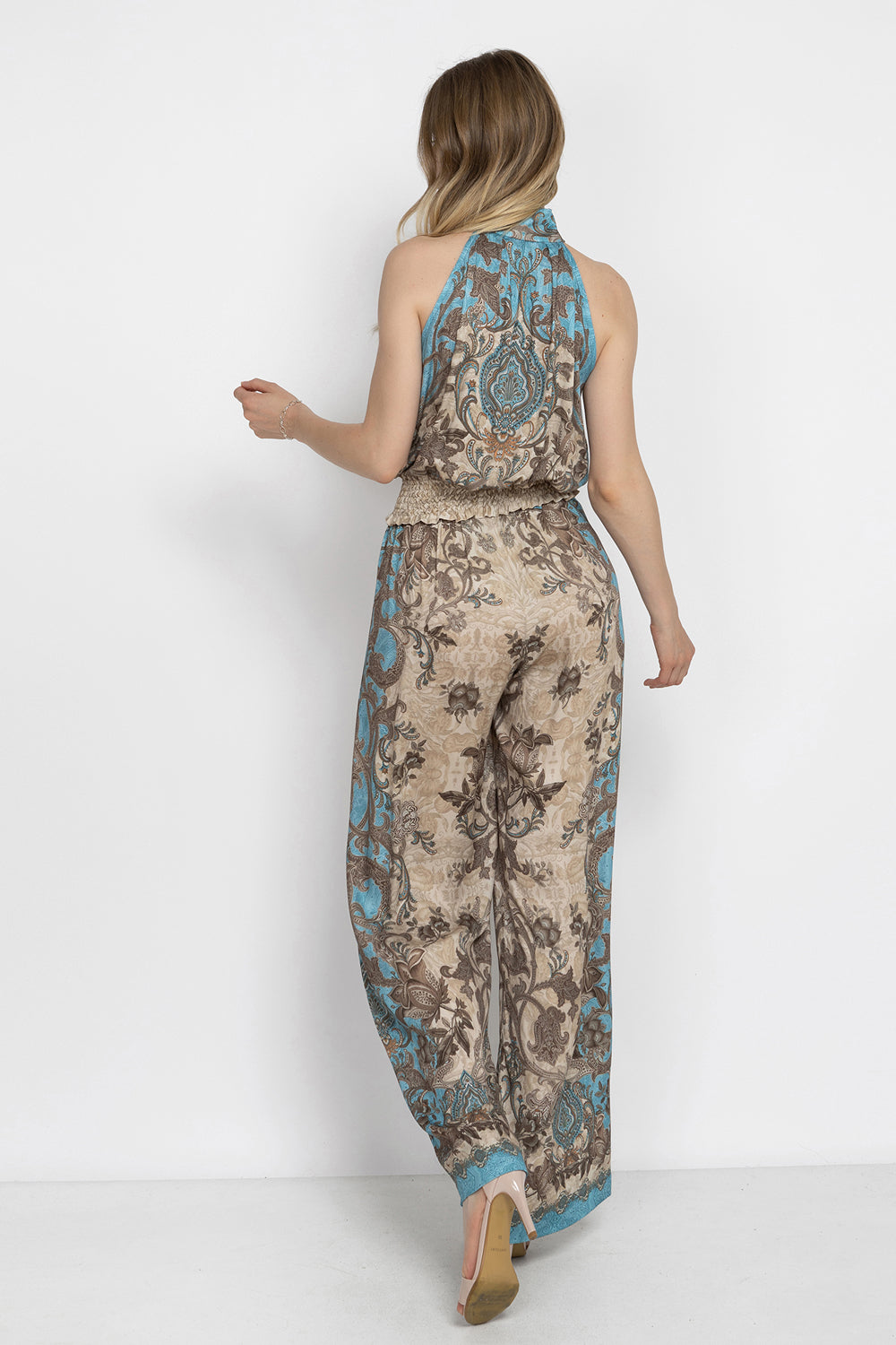 VISCOSE CROP TOP WITH HALTER NECKLINE - PAISLEY SKY