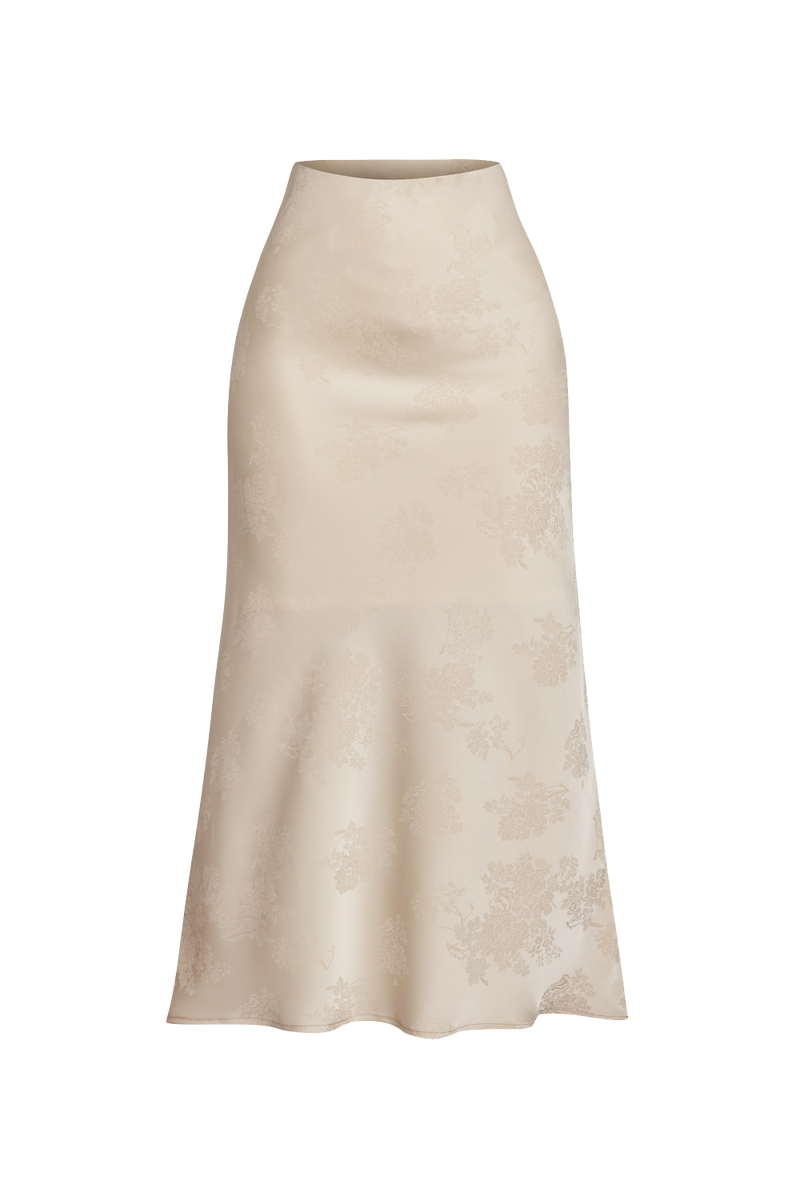 BEIGE SATIN SKIRT - ESSENTIALS JIORO  САТЕНЕНА МИДИ ПОЛА В БЕЖОВО - ESSENTIALS JIORO