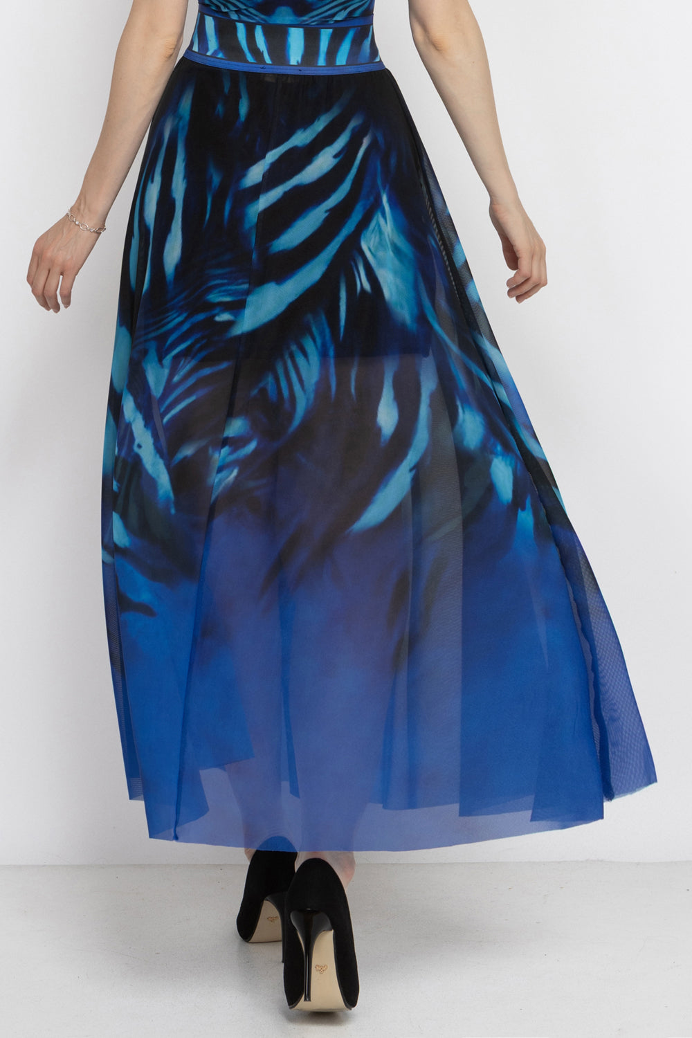 FLARED MESH SKIRT WITH MODAL LINING - SHADES OF BLUE