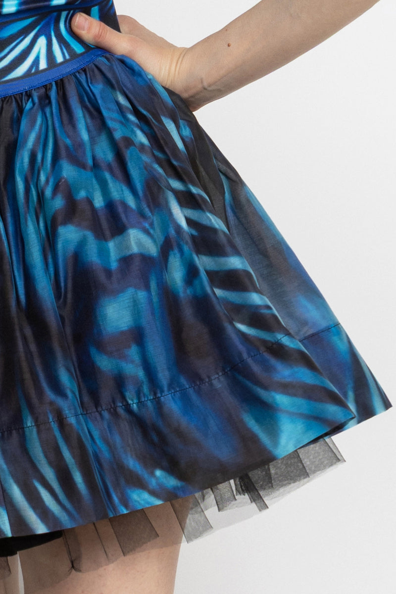 LYOCELL CUPRO MINI SKIRT - SHADES OF BLUE JIORO МИНИ ПОЛА ОТ ЛИОСЕЛ - SHADES OF BLUE JIORO