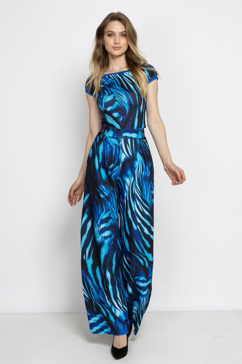 PLEATED WIDE-LEG VISCOSE PANTS - SHADES OF BLUE