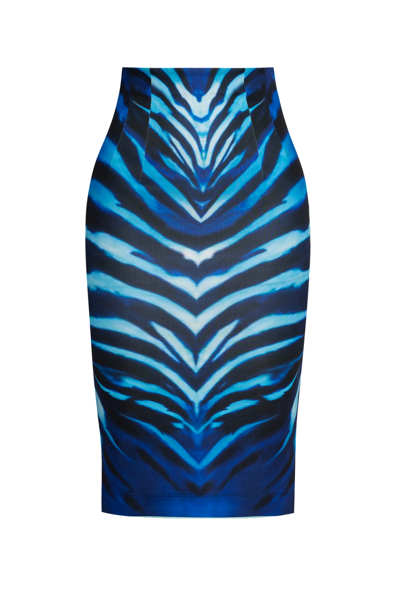 KNEE-LENGTH PENCIL SKIRT - SHADES OF BLUE JIORO ПОЛА ДО КОЛЯНОТО ОТ НЕОПРЕН С ЕЛАСТИЧНА ТАЛИЯ - SHADES OF BLUE JIORO