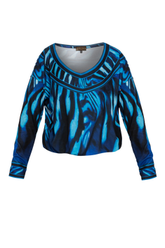 FINE KNIT RELAXED TOP WITH V-NECK - SHADES OF BLUE JIORO СВОБОДНА БЛУЗА ОТ ФИНО ПЛЕТИВО С V-ДЕКОЛТЕ - SHADES OF BLUE JIORO